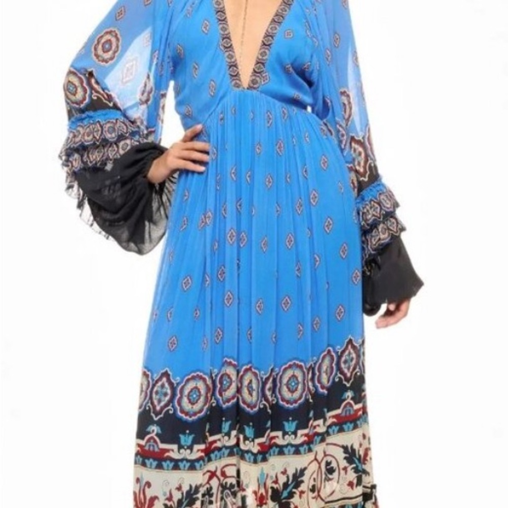 FARM Rio Blue Patterned Long Sleeve Dress - Picture 8 of 15